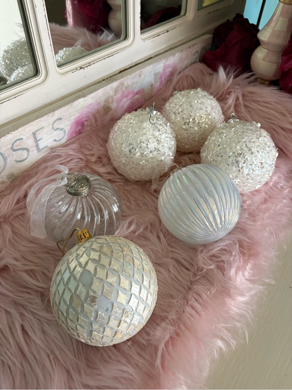 Elegant White Glass Holiday Ornaments - Set of Assorted Styles